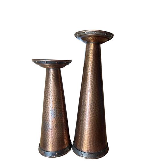 The White Barn Candle Co. 2 Hammered copper candle stands/holders. 12 & 10"India - Picture 7 of 8
